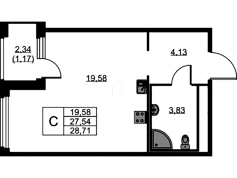 Квартира студия 28.71 м², 5/15 эт., ЖК «GloraX Парголово»